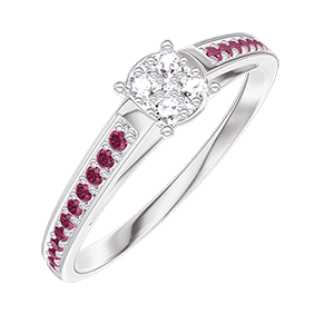 « L'Atelier » Nº209611 - Ring White gold 18 carats - Cluster of natural diamonds round equivalent 0.5 - Setting Ruby