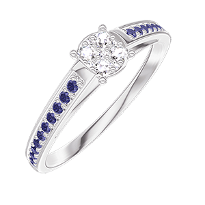 « L'Atelier » Nº209615 - Ring White gold 18 carats - Cluster of natural diamonds round equivalent 0.5 - Setting Blue Sapphire