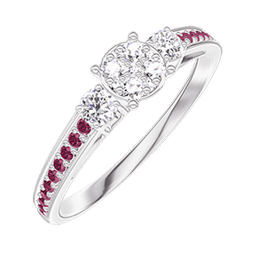 « L'Atelier » Nº209631 - Ring White gold 18 carats - Cluster of natural diamonds round equivalent 0.5 - Ring settings Diamond white - Setting Ruby