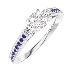 « L'Atelier » Nº209635 - Ring White gold 18 carats - Cluster of natural diamonds round equivalent 0.5 - Ring settings Diamond white - Setting Blue Sapphire