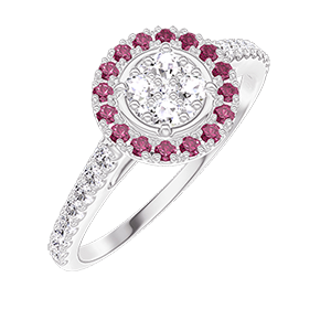 « L'Atelier » Nº211423 - Ring White gold 18 carats - Cluster of natural diamonds round equivalent 0.5 - Halo Ruby - Setting Diamond white