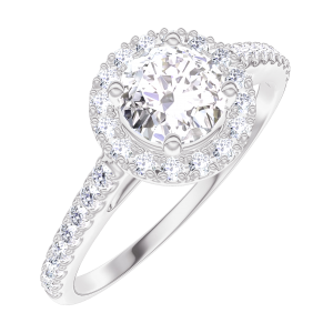 Bague De Fiançailles Halo Or Blanc 14k Avec Diamant Simulé - Taille 9, 4.50 Ct
