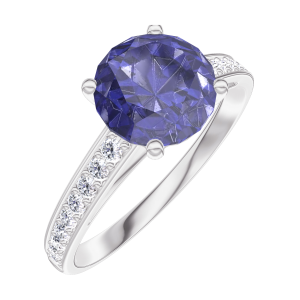 Ring « l’Atelier » 168407 - Weißgold 750/-(18Kt) - Blauer Saphir rund 1 Karat - Fassung Diamant