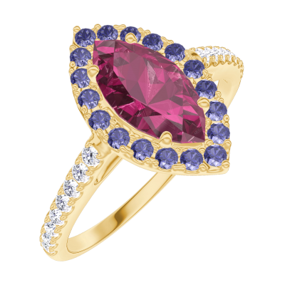 Bague Oeil Fleur Marquise Rubis Et Diamants CZ Plaqué Or 18K - Taille 50 à 62 - NATHEYS Paris
