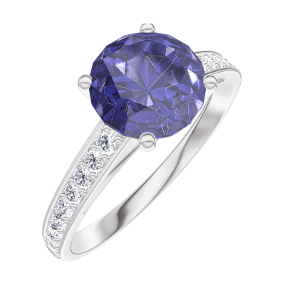 Ring Create 169603 Weissgold 375 9kt Blauer Saphir Rund 2 8 Karat Fassung Diamant