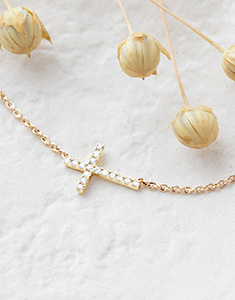 Freshness Necklace - Cross - yellow gold 9 carats and diamonds