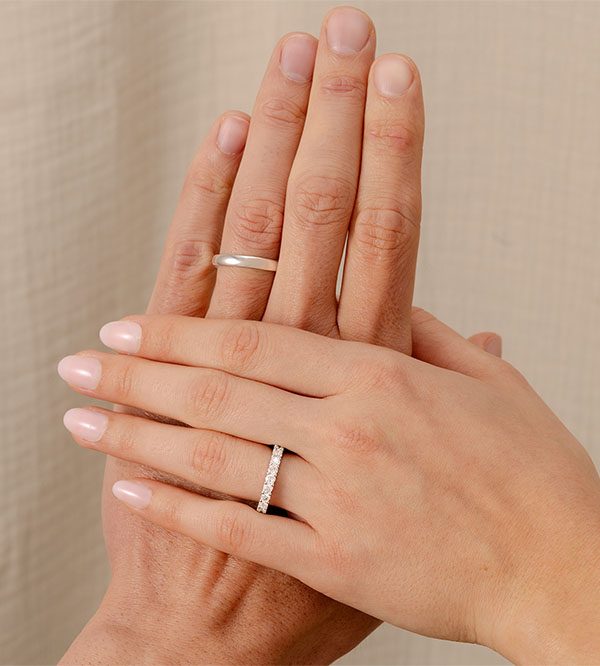 Duo de verighete Pure & Origine – aur alb & diamante – 18K