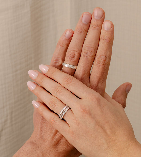 Duo Trauringe Horizon & Petite Impératrice – Weißgold & Diamanten – 9-karätiges Gold (375/1000)