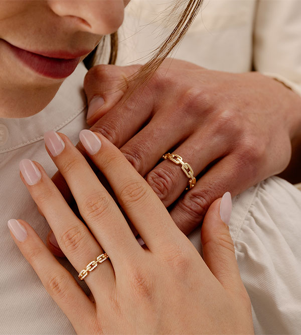 Maillon Cubain Ehering-Duo – Gelbgold & Diamanten – 9-karätiges Gold