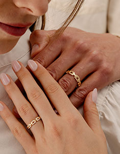 Maillon Cubain Ehering-Duo – Gelbgold & Diamanten – 9-karätiges Gold