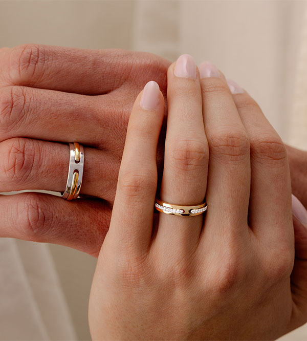 Promesse Trauring-Duo – Gelb- und Weißgold & Diamanten – 9-karätig (375/1000)