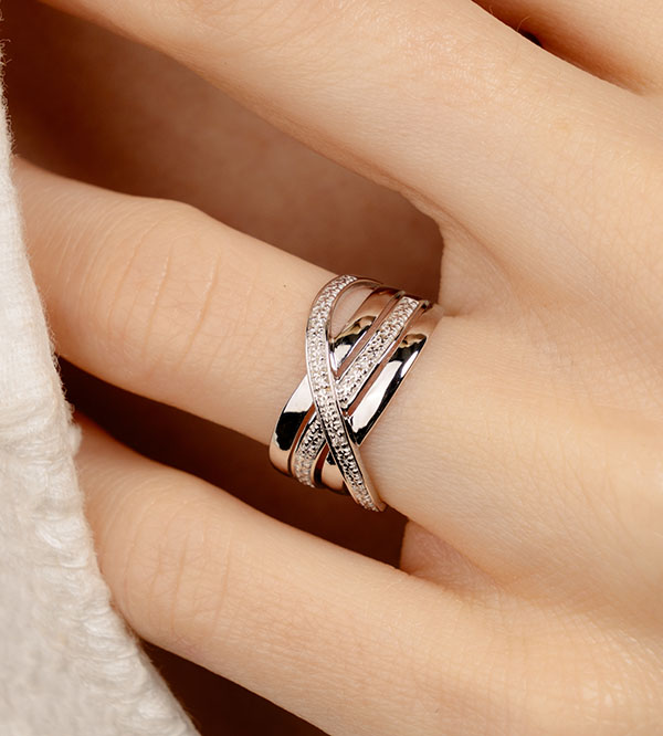 Saturn Nº45 - Pierścionek Białe złoto 375