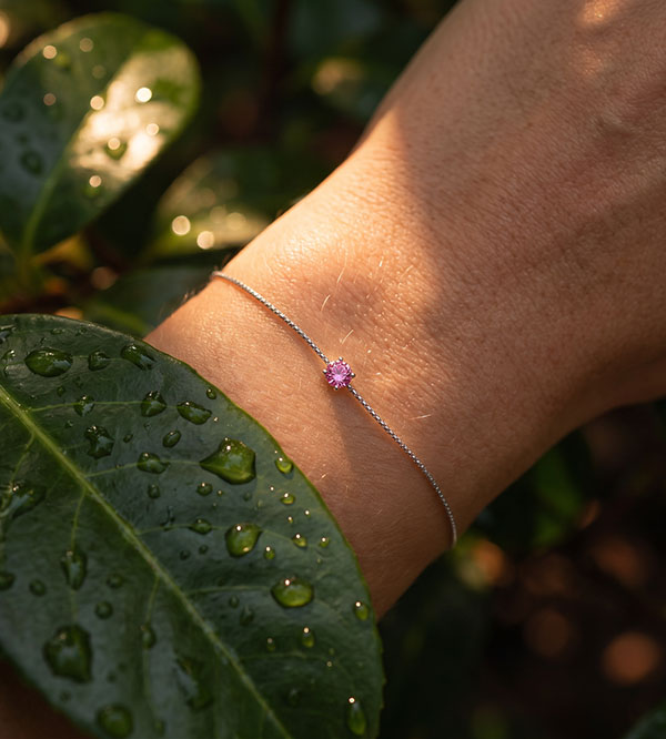 « L'Atelier » No. 188003 - Bracelet White gold 9ct (375) - Pink Sapphire Round 0.3 Carats - Chain Venetian