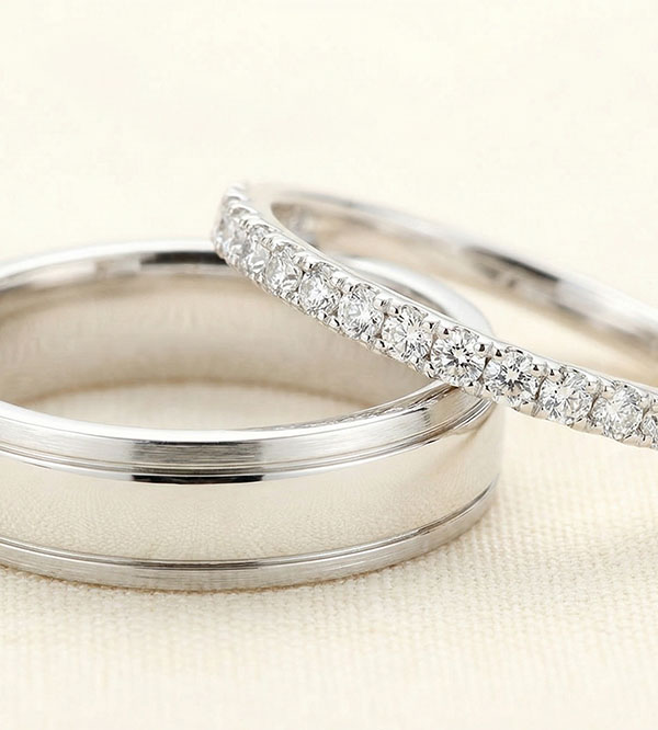 Horizon & Bettina Wedding Ring Duo – White Gold & Diamonds – 18 Carat