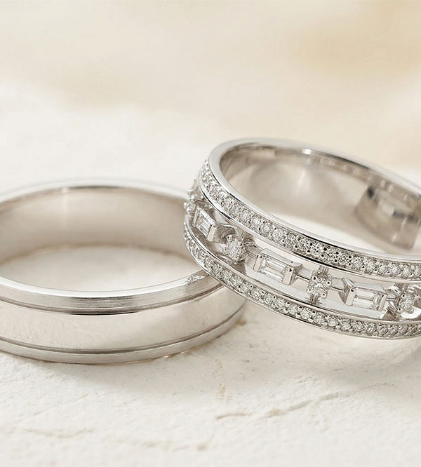 Duo-Trauringe Horizon & Petite Impératrice – Weißgold & Diamanten – 18-karätiges Gold (750/1000)