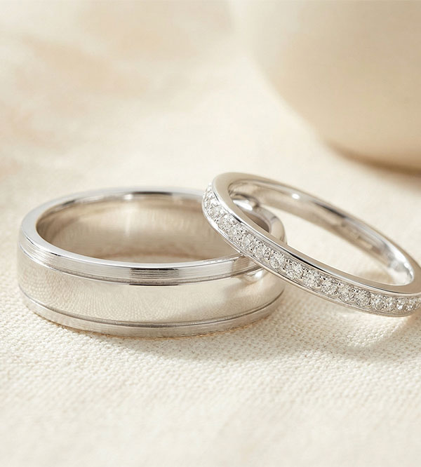 Duo Trauringe Horizon & Éclat de diamants – Weißgold & Diamanten – 18-karätig