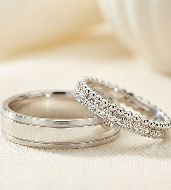 Duo-Trauringe Horizon & Double rang – Weißgold & Diamanten – 18-karätig