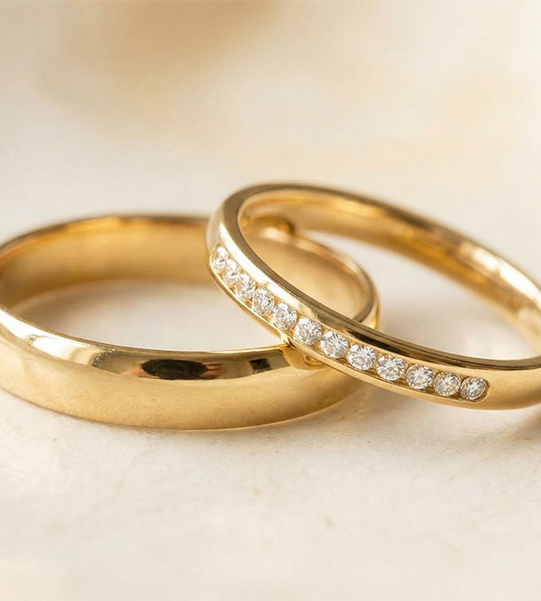 Duo d'alliances Pure & Serti Rail- or jaune & diamants