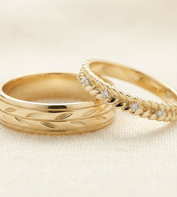 Jardin Enchanté Trauring-Duo – Gelbgold & Diamanten – 9-karätiges Gold (375/1000)