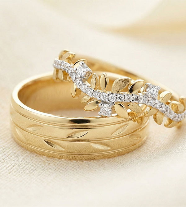 Jardin Enchanté Trauring-Duo – Gelbgold & Diamanten – 18-karätig