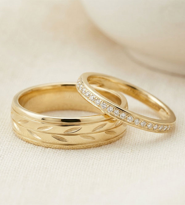 Dúo de alianzas Jardin Enchanté & Éclat de diamants – Oro amarillo y diamantes – 9 quilates