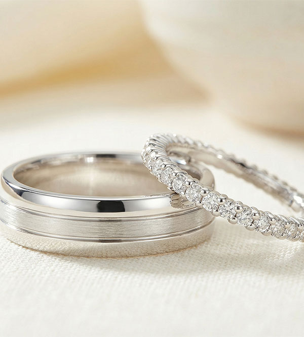 Duo d'alliances Star & Radieuse- or blanc & diamants