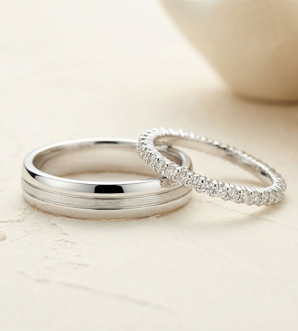 Duo d'alliances Star & Radieuse- or blanc & diamants