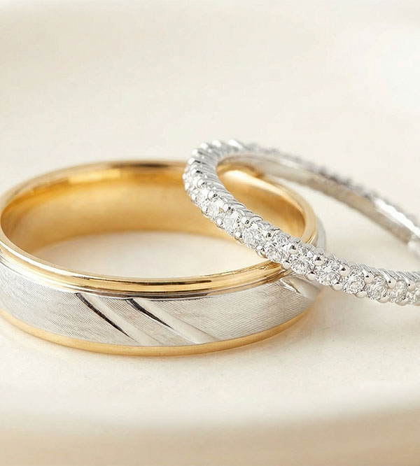 Duo fedi nuziali Prince & Radieuse – Oro bianco e diamanti – 18 carati