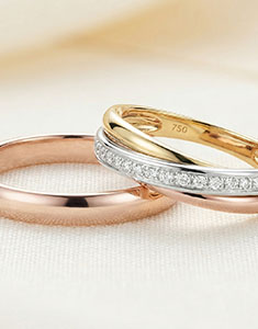 Origine & Saturne Trauring-Duo – Roségold, Tricolor-Gold & Diamanten – 18-karätig