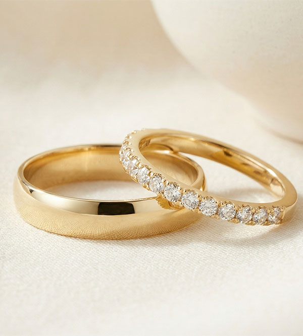 Dúo de alianzas Atelier & Bettina – oro amarillo y diamantes – 9 quilates