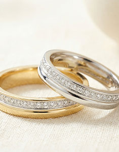 Dúo de alianzas Élégance – Oro blanco y amarillo & oro blanco con diamantes – 18 quilates