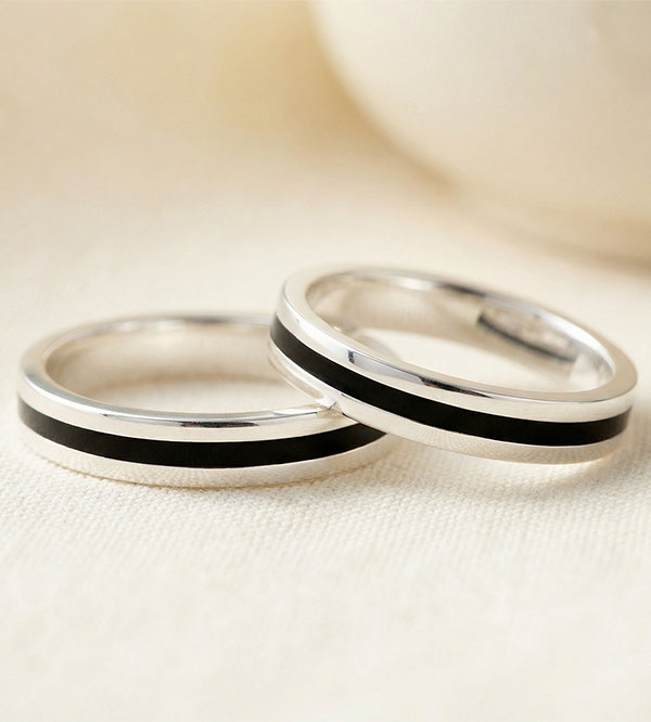 Duo-Trauringe Clair Obscur – Weißgold und Lack – 9-karätiges Gold