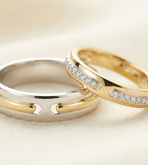 Duo de alianzas Promesse – Oro amarillo y blanco & diamantes – 18 quilates