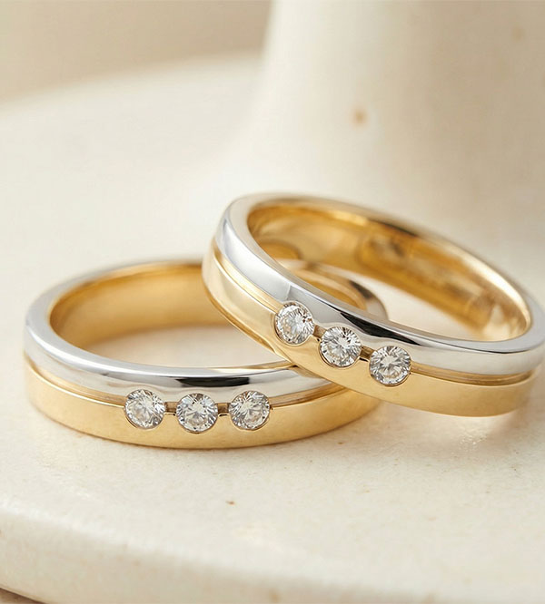 Duo d'alliances Olympia- or jaune, or blanc & diamants