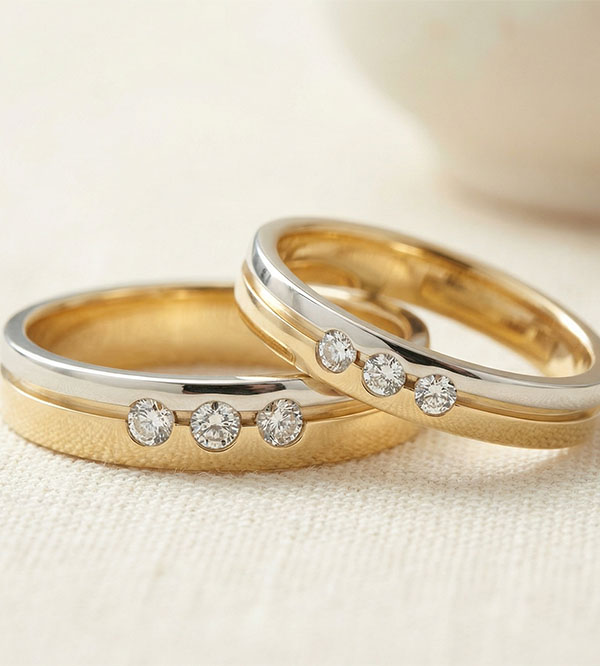 Duo d'alliances Olympia- or jaune, or blanc & diamants