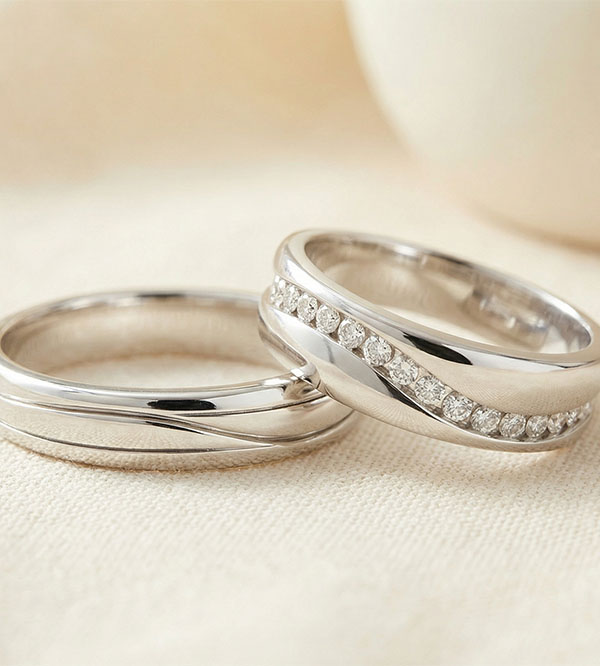 Duo d'alliances Amour- or blanc & diamants