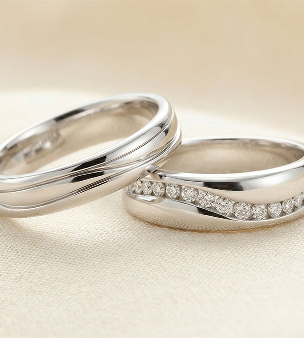 Duo d'alliances Amour- or blanc & diamants