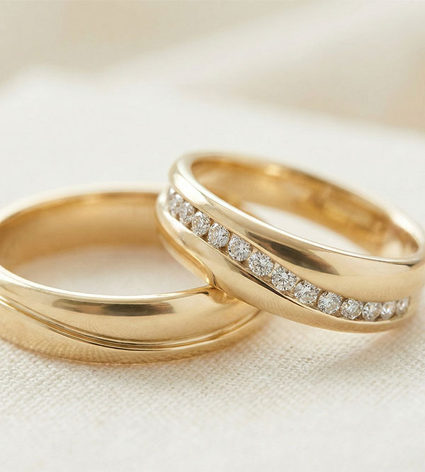 Duo d'alliances Amour- or jaune & diamants