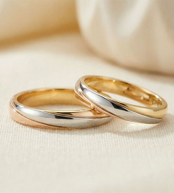 Wedding Rings Duo Saturn Trilogy -Three golds