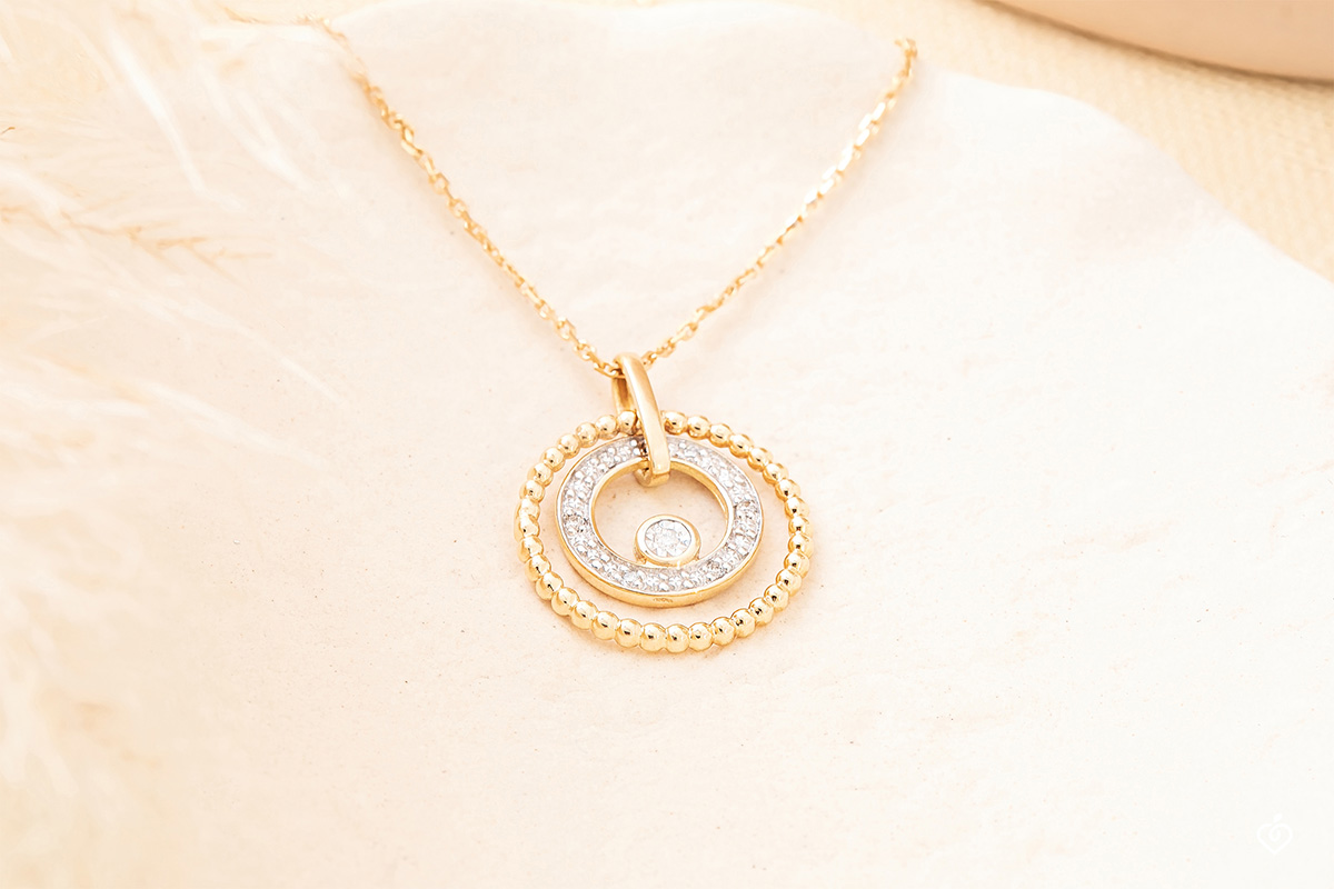 Collier or jaune 9 carats et diamants - Fleur de Sel - cercle - or jaune 9  carats : bijoux Edenly