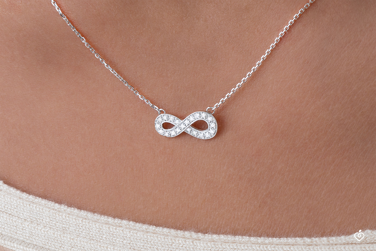 FANCIME Collana Infinity Endless Love In Argento Sterling Placcato Oro Bianco – Ciondolo Simbolo Infinito Con Zirconia, Regalo Per Lei