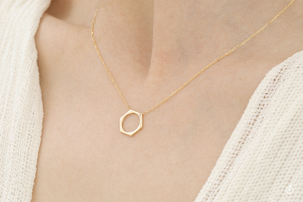 Collier Hexagone fin - Ag. 925 brut de fonte main image 1