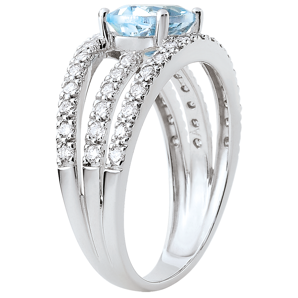 Anello Vintage In Stile Art Déco In Oro Bianco 9K Con Topazio Azzurro - Foto 7