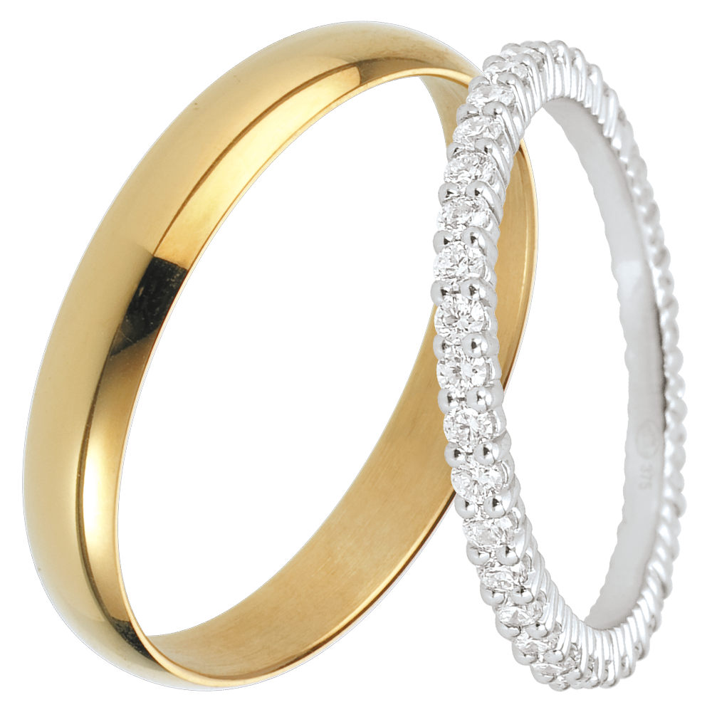 Duo d'alliances Pure & Radieuse- or jaune & or blanc et diamants