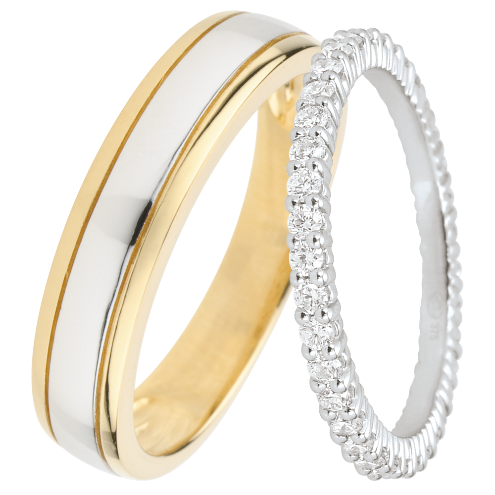 Duo di fedi Horizon & Radieuse – Oro giallo e oro bianco & oro bianco con diamanti – 9 carati