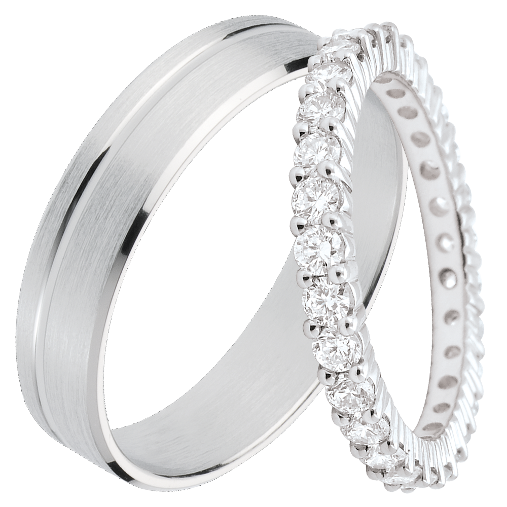 Duo di fedi Pure & Origine – Oro bianco e diamanti – 18 carati