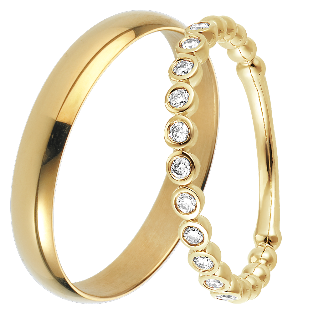Duo obrączek Pure & Fleur de Sel – żółte złoto i diamenty – 18 karatów