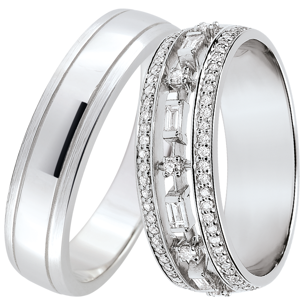 Duo-Trauringe Horizon & Petite Impératrice – Weißgold & Diamanten – 18-karätiges Gold (750/1000)