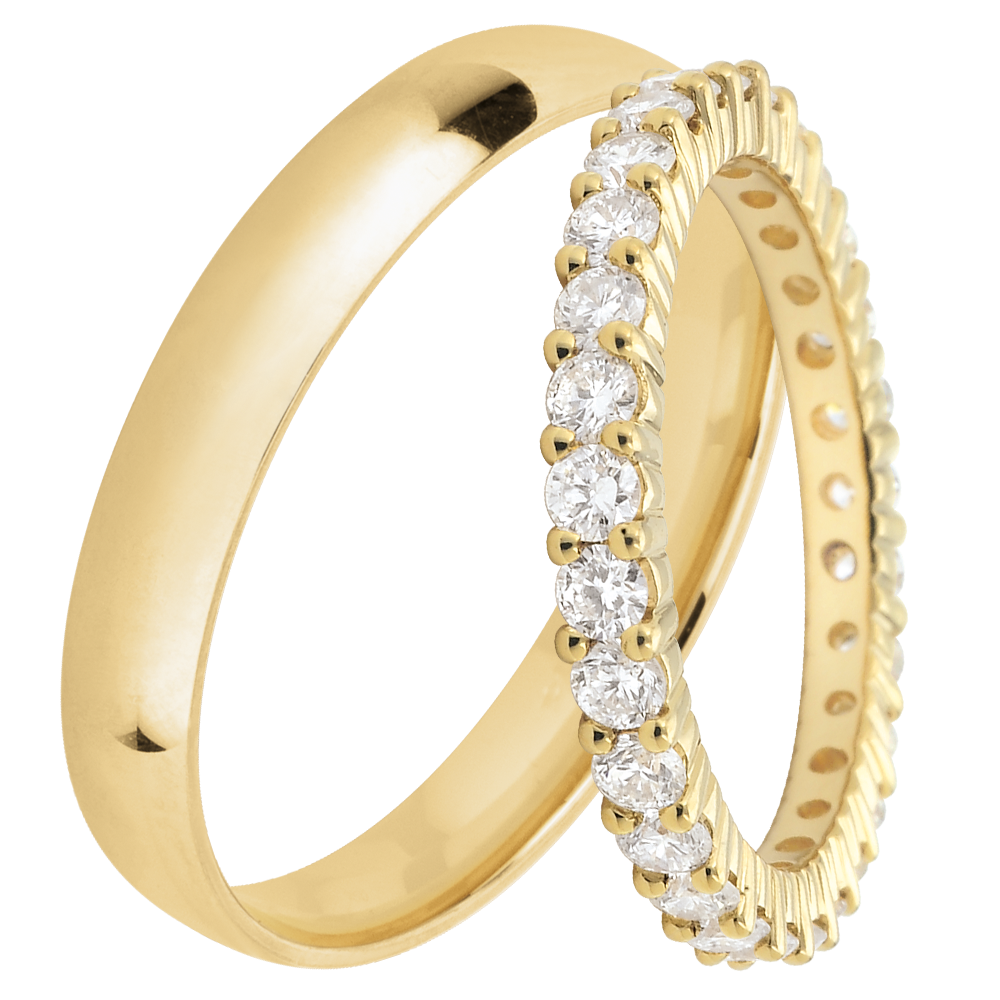 Duo trouwringen Atelier & Origine – Geelgoud & diamanten – 18 karaat