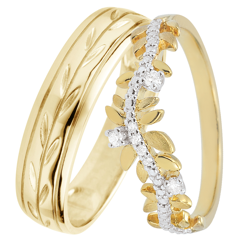 Duo trouwringen Jardin Enchanté – Geelgoud & diamanten – 9 karaat
